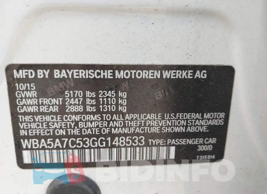 WBA5A7C53GG148533 Photo# 9