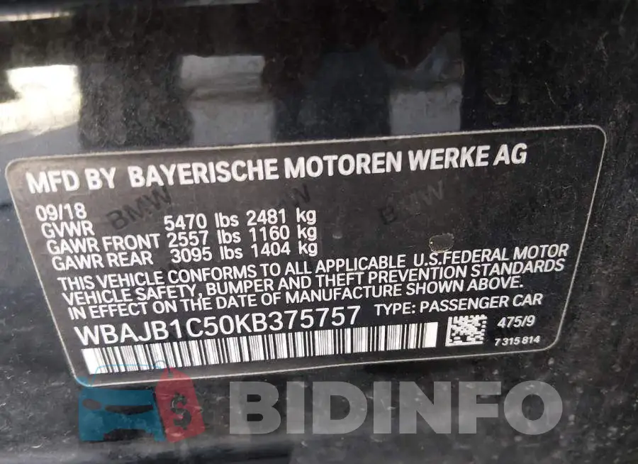 WBAJB1C50KB375757 Photo# 9