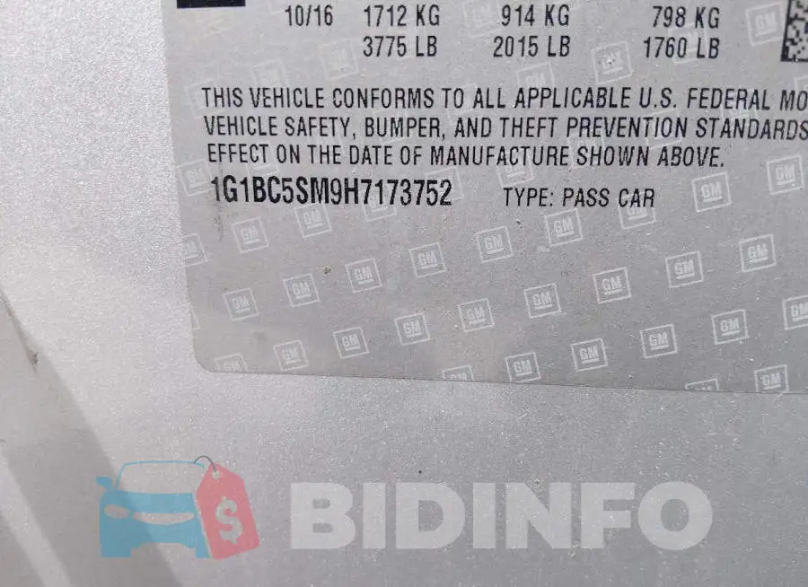 1G1BC5SM9H7173752 Photo# 9