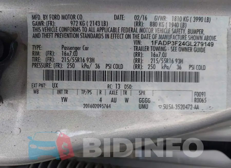 1FADP3F24GL279149 Photo# 9