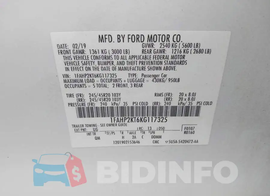 1FAHP2KT6KG117325 Photo# 9