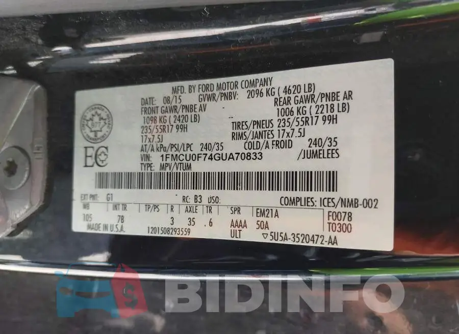 1FMCU0F74GUA70833 Photo# 9