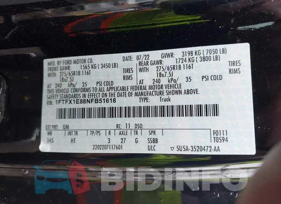 1FTFX1E88NFB51618 Photo# 9