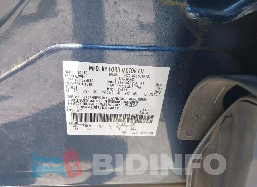 2FMPK3J87JBB84637 Photo# 9