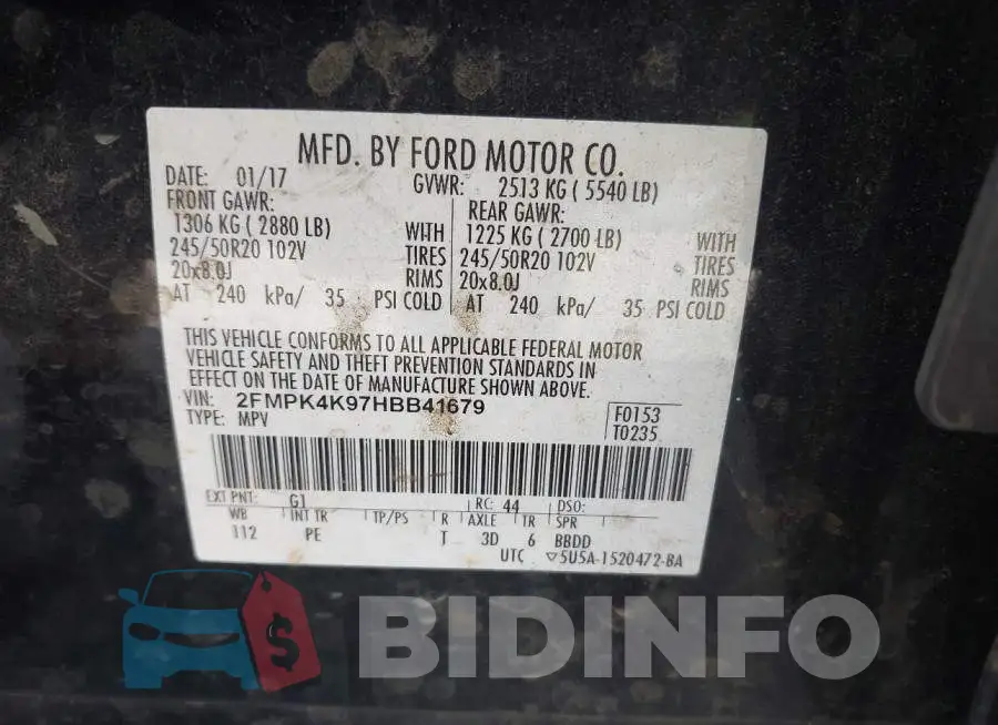 2FMPK4K97HBB41679 Photo# 9