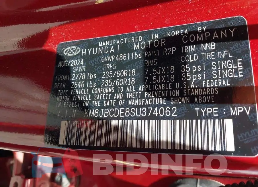 KM8JBCDE8SU374062 Photo# 9
