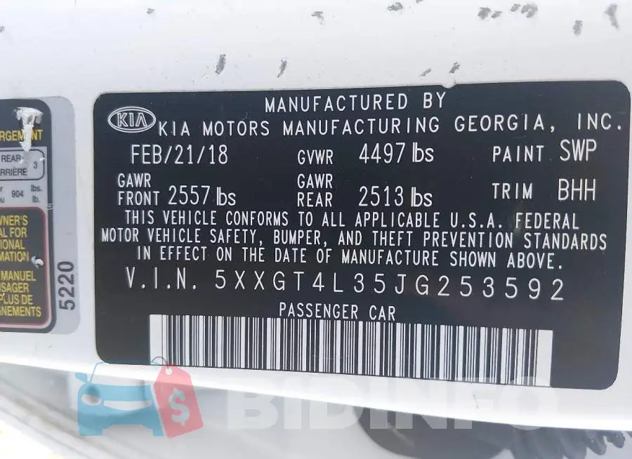 5XXGT4L35JG253592 Photo# 9