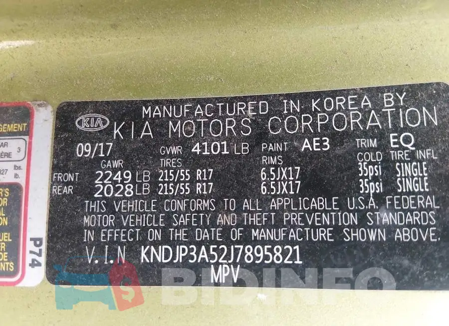 KNDJP3A52J7895821 Photo# 9