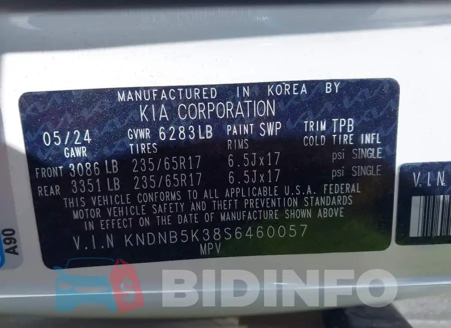 KNDNB5K38S6460057 Photo# 9