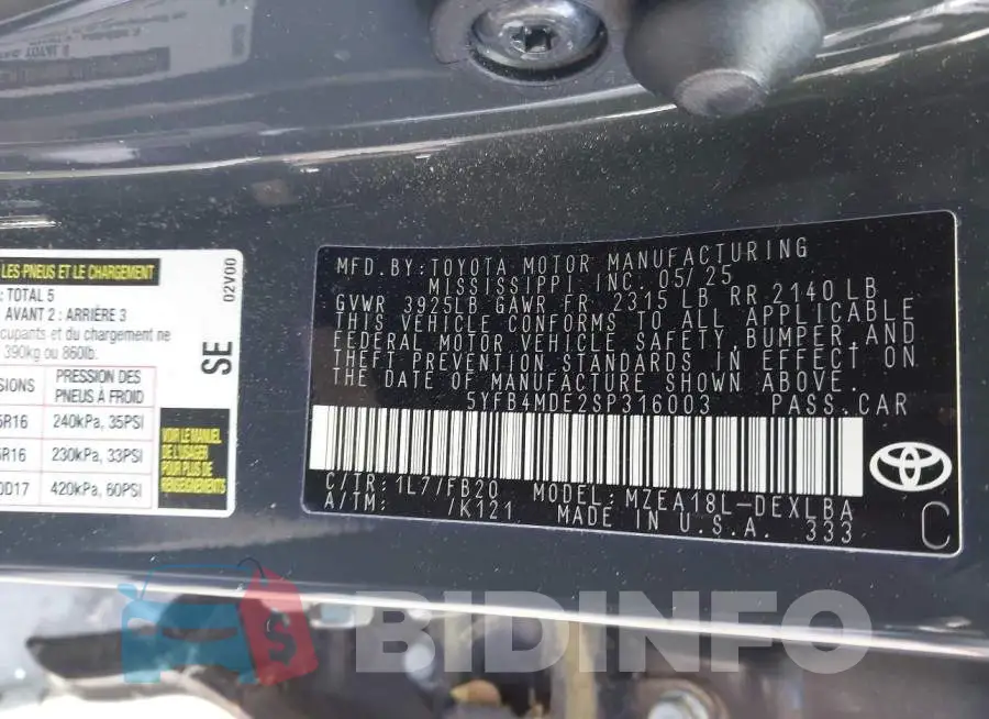 5YFB4MDE2SP316003 Photo# 9