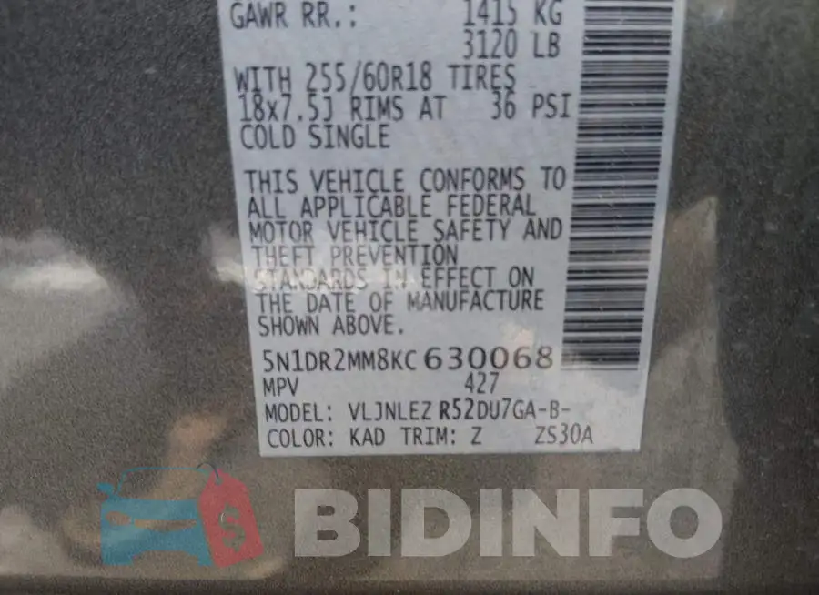 5N1DR2MM8KC630068 Photo# 9