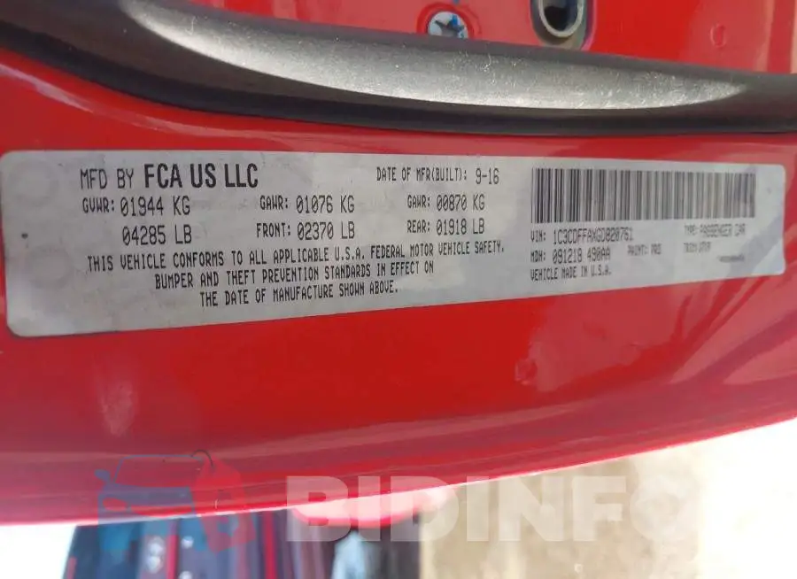 1C3CDFFAXGD820761 Photo# 9
