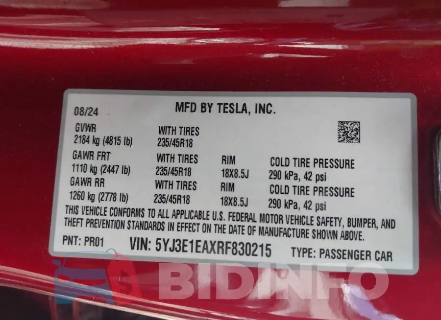 5YJ3E1EAXRF830215 Photo# 9