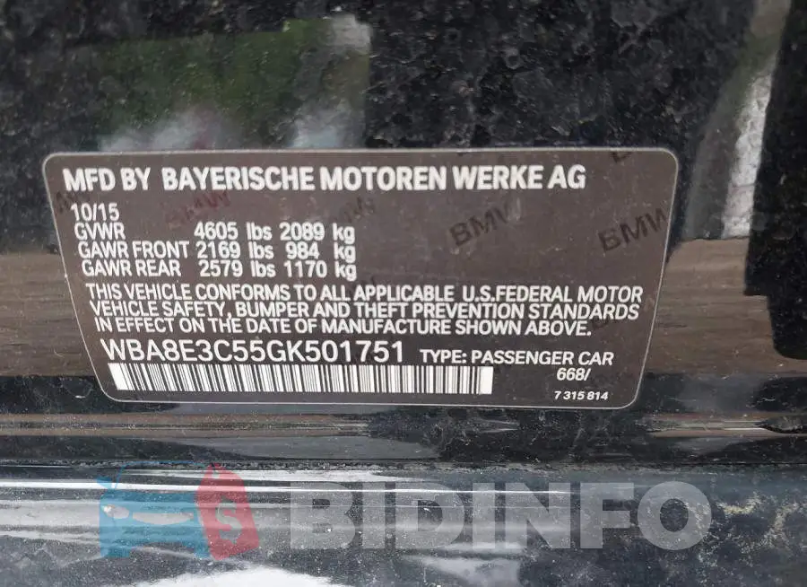 WBA8E3C55GK501751 Photo# 9