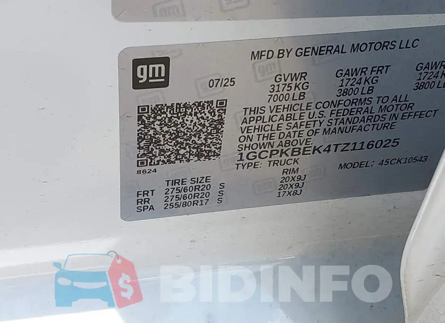 1GCPKBEK4TZ116025 Photo# 9