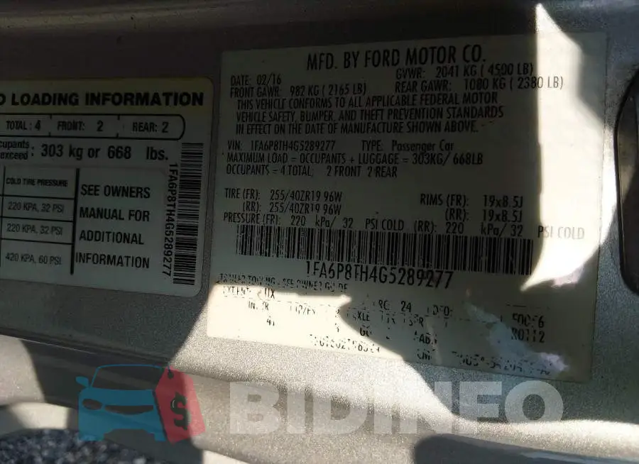 1FA6P8TH4G5289277 Photo# 9