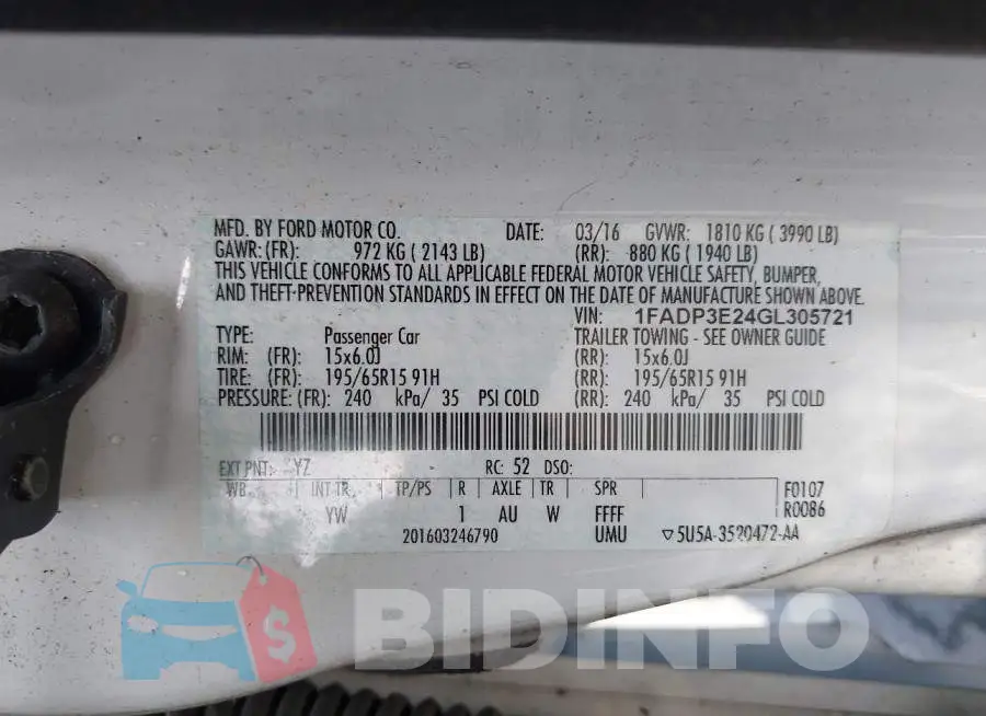 1FADP3E24GL305721 Photo# 9