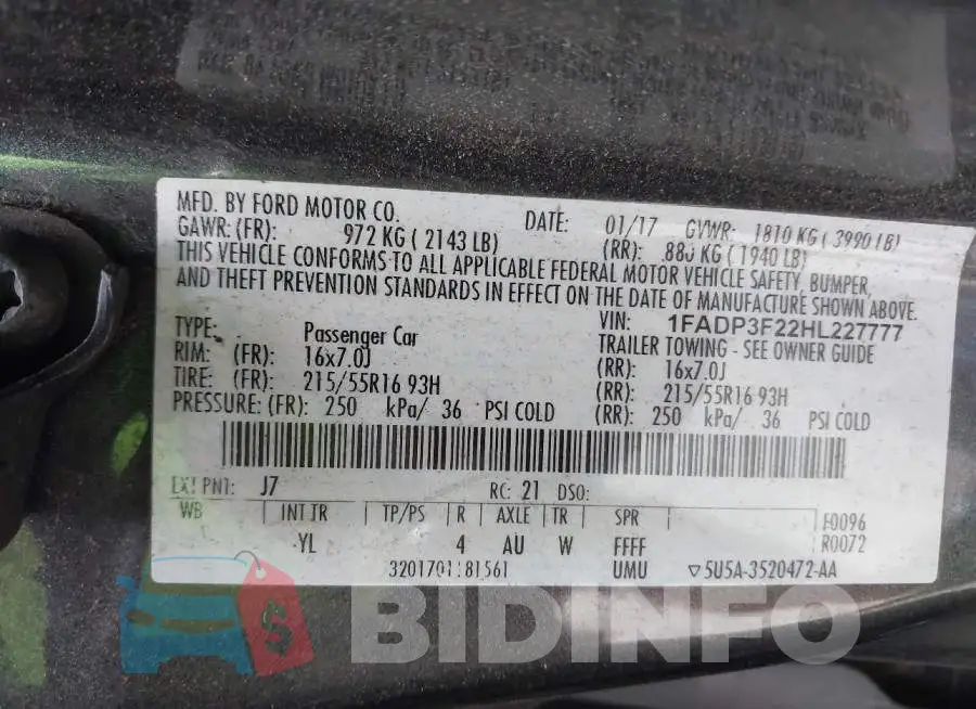 1FADP3F22HL227777 Photo# 9