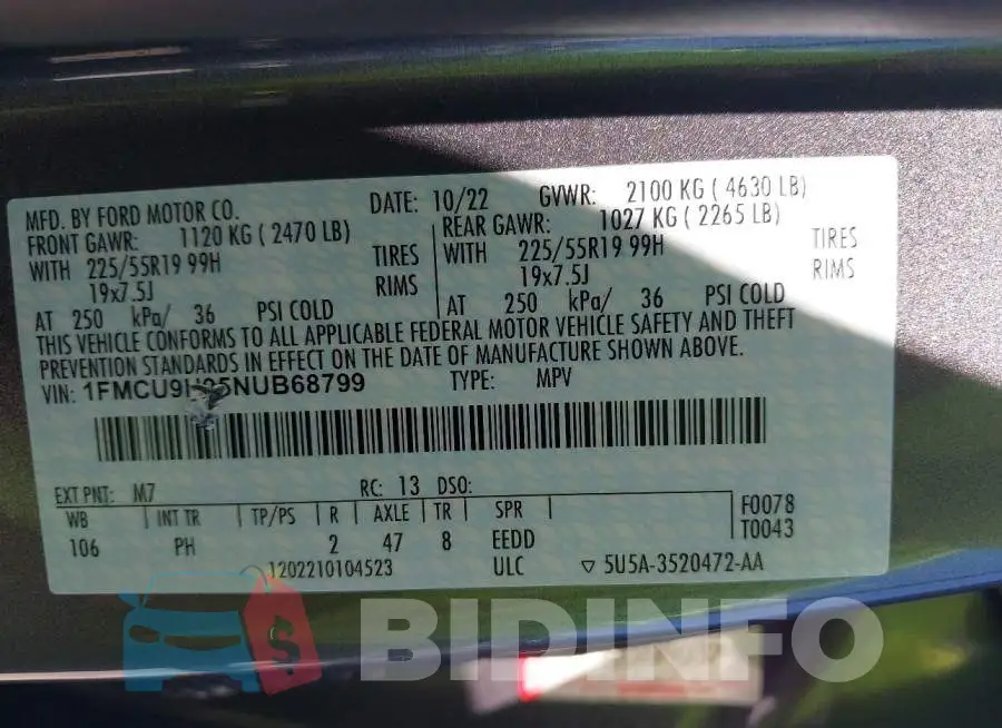 1FMCU9H95NUB68799 Photo# 9