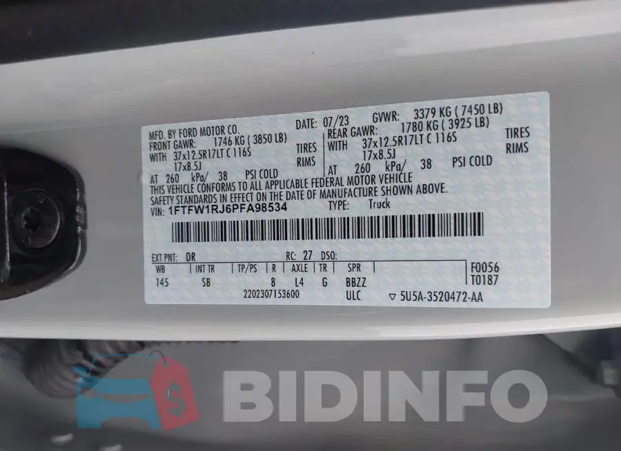 1FTFW1RJ6PFA98534 Photo# 9