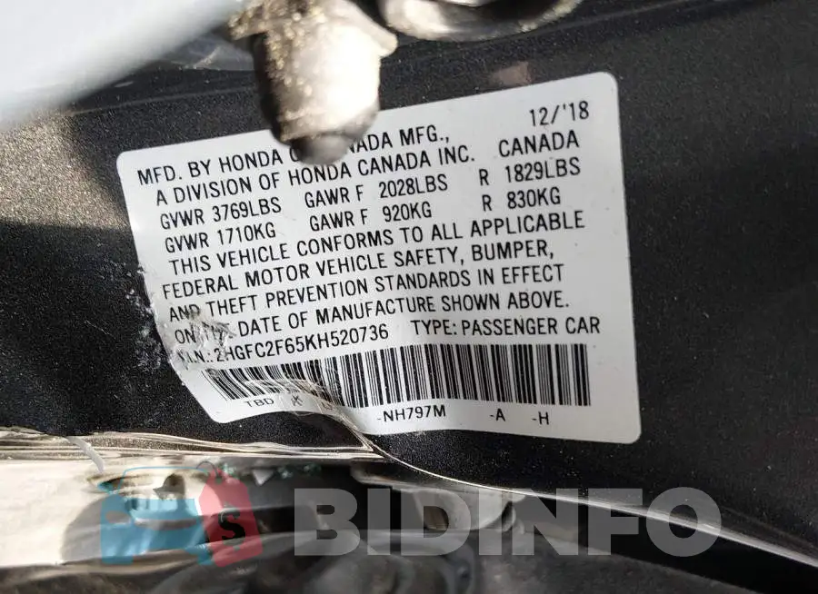 2HGFC2F65KH520736 Photo# 9