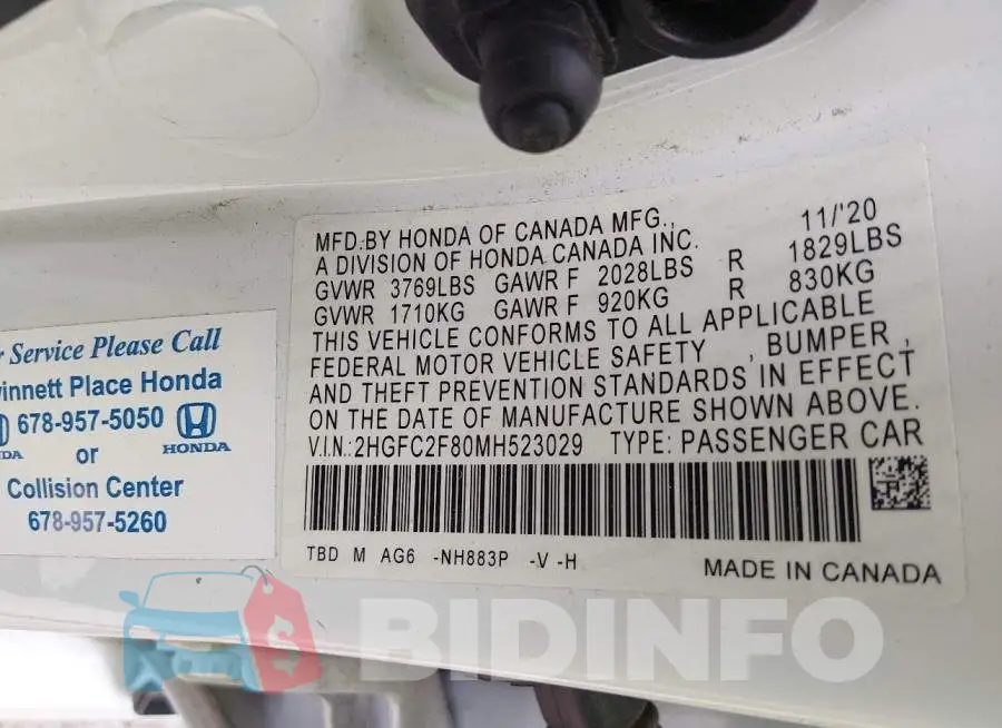 2HGFC2F80MH523029 Photo# 9