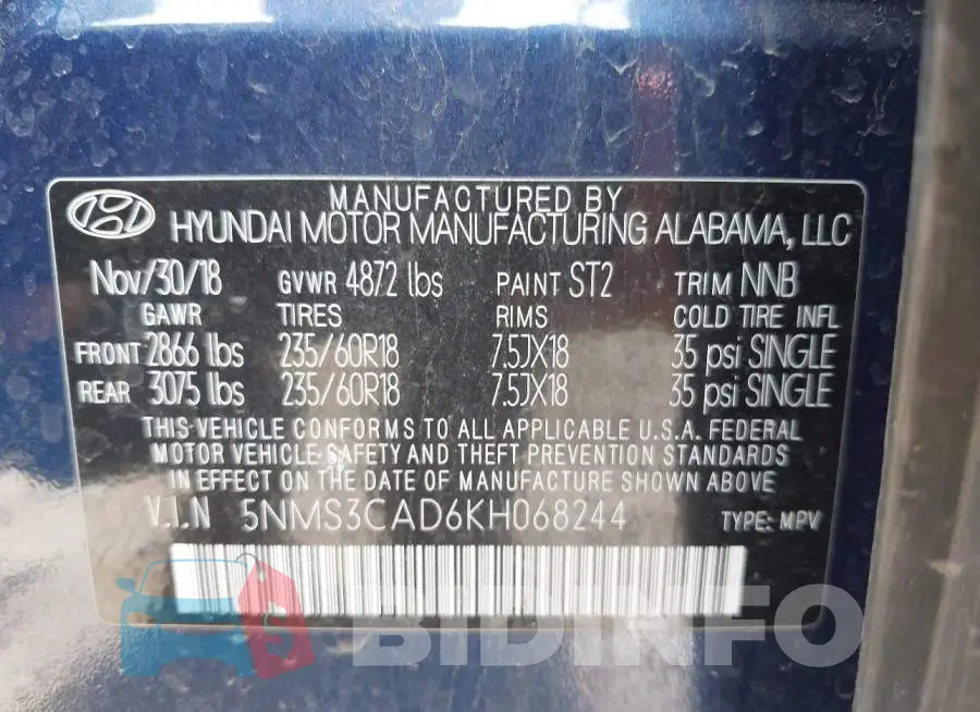5NMS3CAD6KH068244 Photo# 9