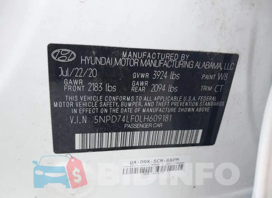 5NPD74LF0LH609181 Photo# 9