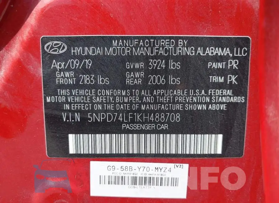 5NPD74LF1KH488708 Photo# 9
