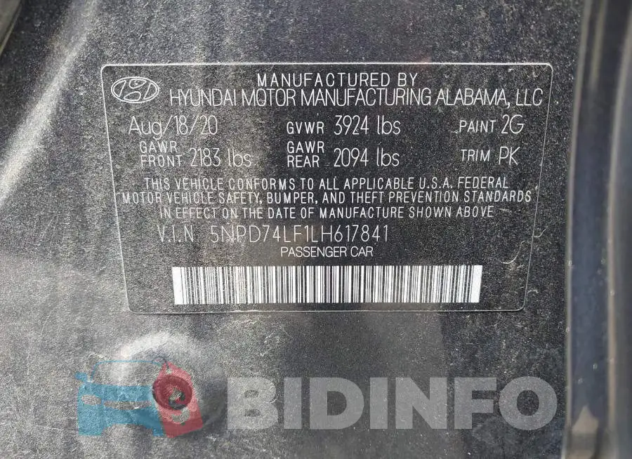 5NPD74LF1LH617841 Photo# 9