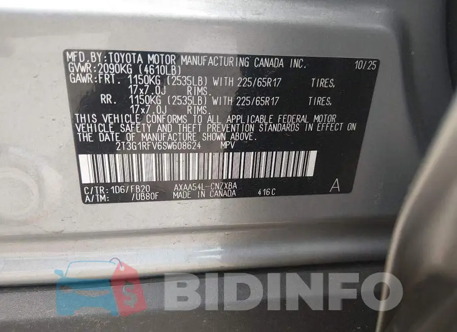 2T3G1RFV6SW608624 Photo# 9