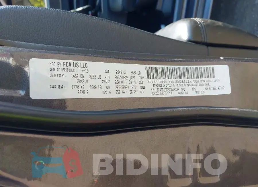 1C4RDJDG2KC848388 Photo# 9