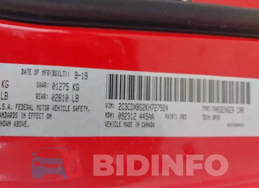 2C3CDXBG2KH727924 Photo# 8