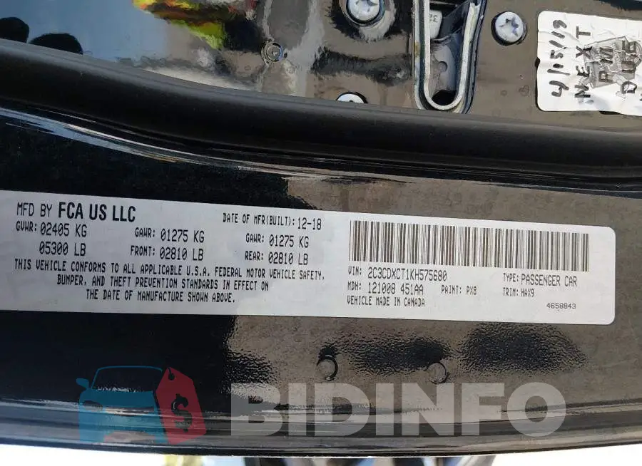 2C3CDXCT1KH575680 Photo# 9