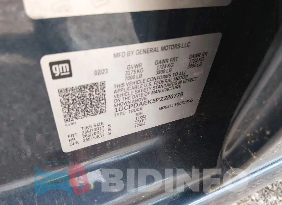 1GCPDAEK5PZ220775 Photo# 9