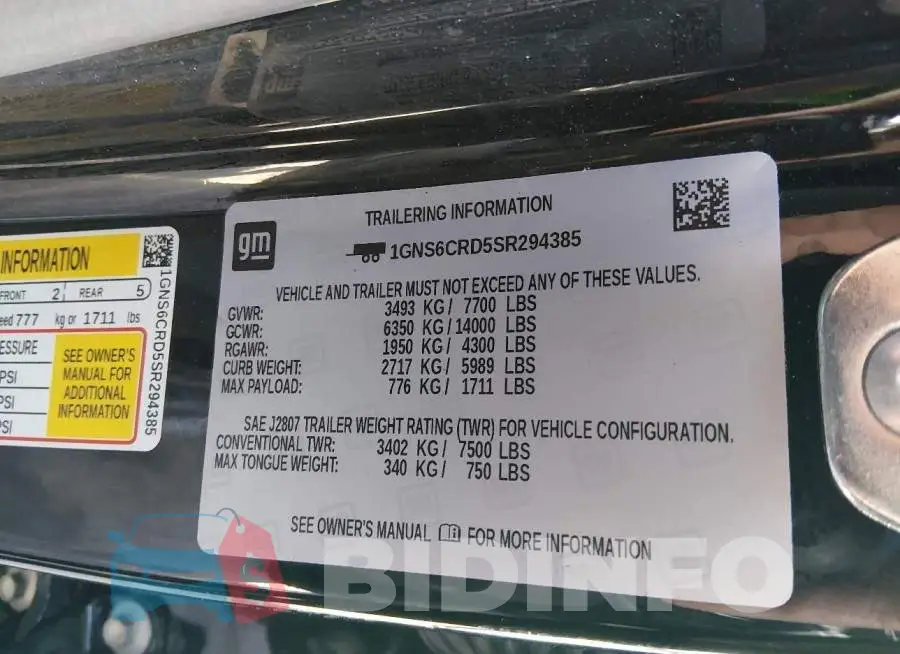 1GNS6CRD5SR294385 Photo# 9