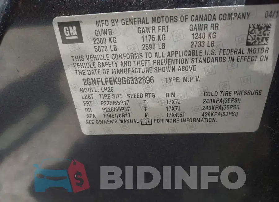 2GNFLFEK9G6332896 Photo# 9