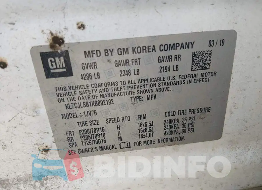 KL7CJLSB1KB892192 Photo# 9