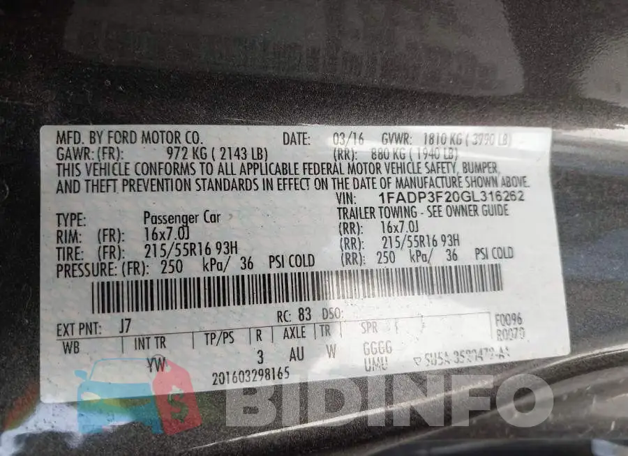 1FADP3F20GL316262 Photo# 9