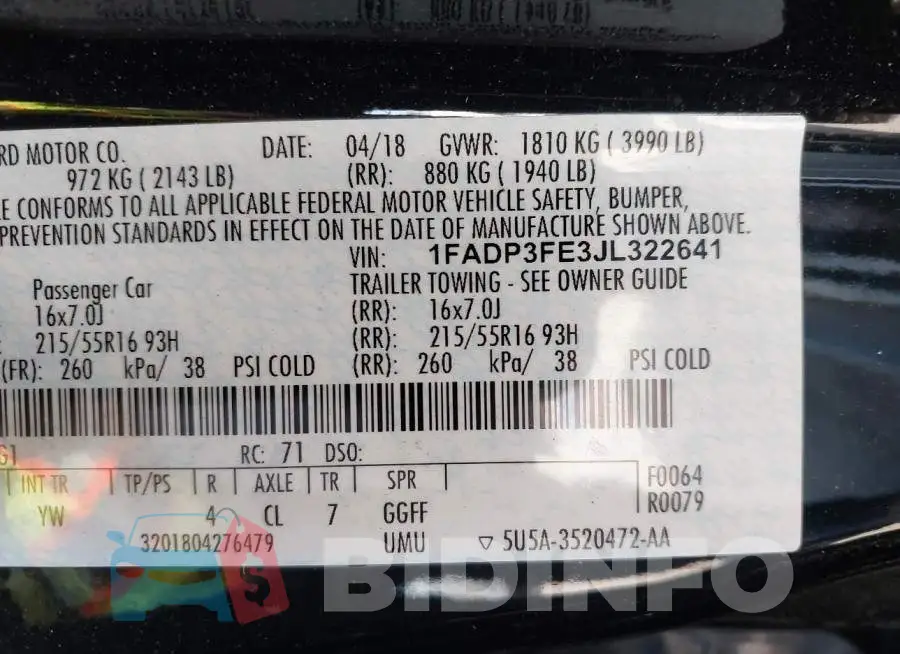 1FADP3FE3JL322641 Photo# 9