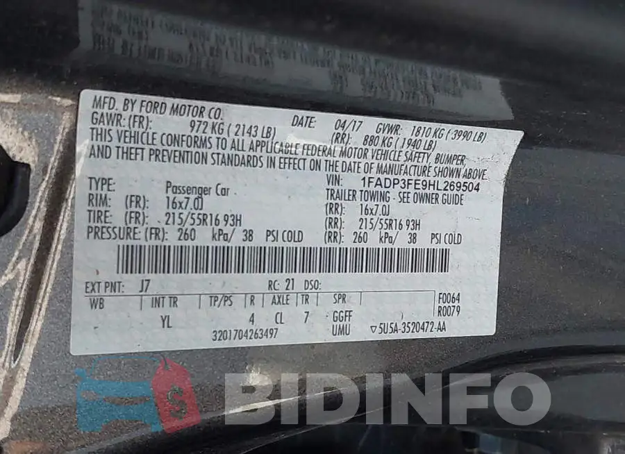 1FADP3FE9HL269504 Photo# 9