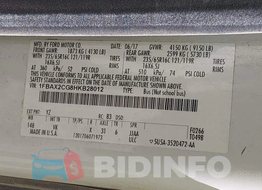 1FBAX2CG8HKB28012 Photo# 9