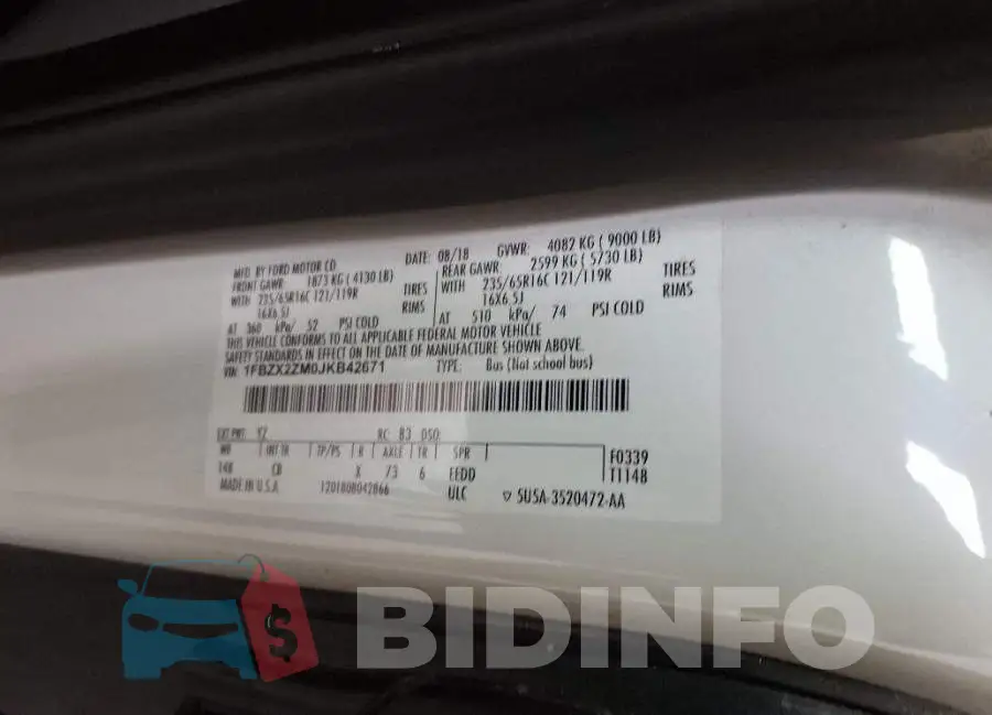 1FBZX2ZM0JKB42671 Photo# 9