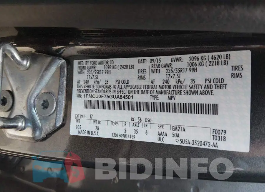 1FMCU0F75GUA84501 Photo# 9