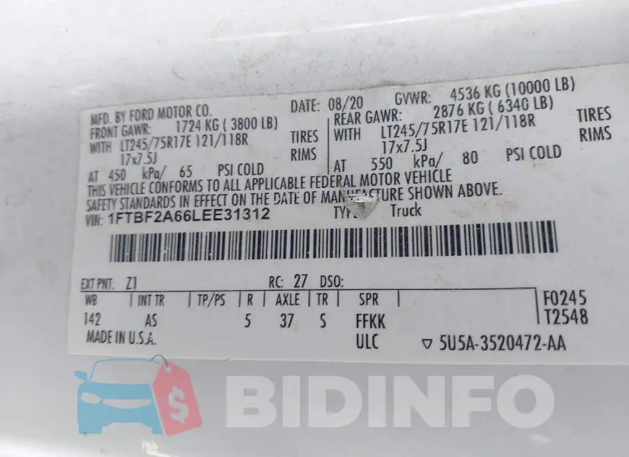 1FTBF2A66LEE31312 Photo# 9