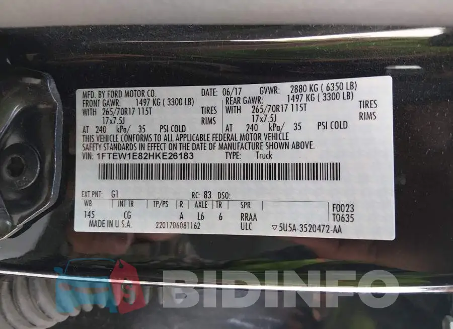 1FTEW1E82HKE26183 Photo# 9