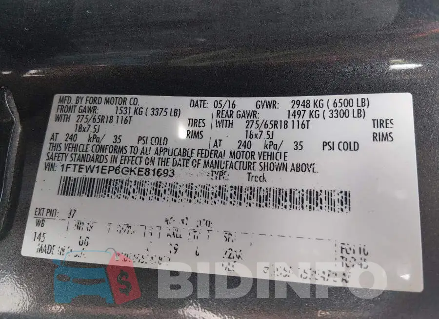 1FTEW1EP6GKE81693 Photo# 9
