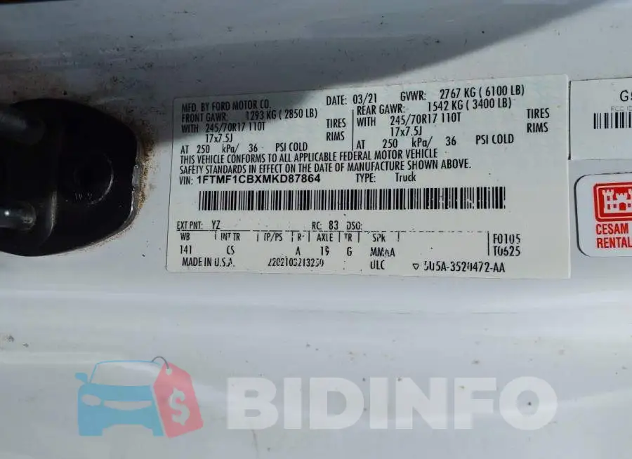 1FTMF1CBXMKD87864 Photo# 9