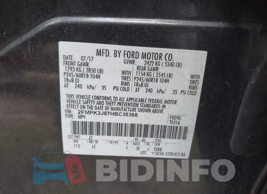 2FMPK3J87HBC35368 Photo# 9