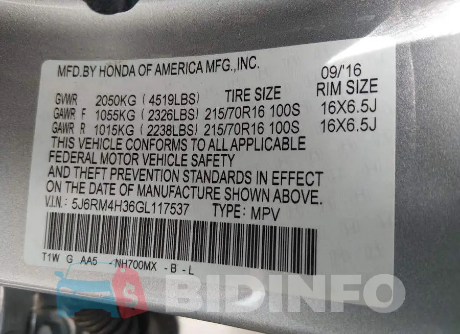 5J6RM4H36GL117537 Photo# 9